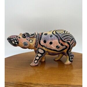Hand Carved & Painted Hippopotamus Sculpture African Artist M. Gaiti Stone Art